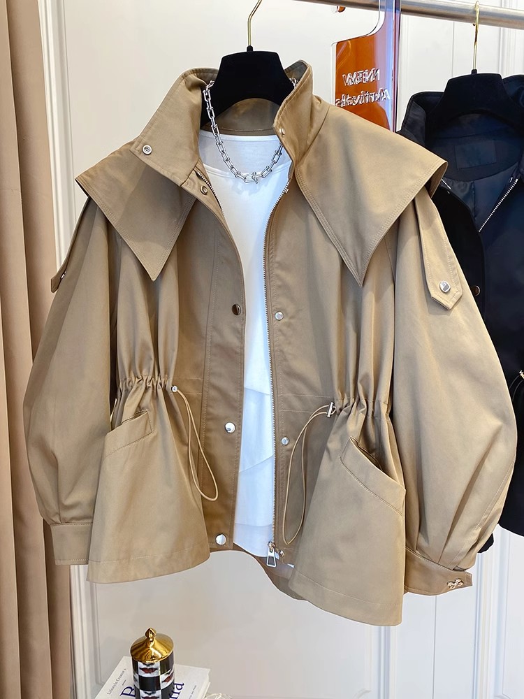 Street Fashion Korean Girl - Long-Sleeved Casual Short Trench Waist Party