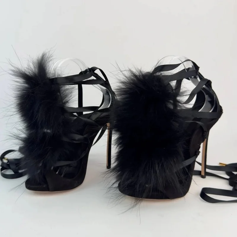 Fur Lace Up Peep Toe Hollow Ou - đánh giá và giá Street Fashion Runway