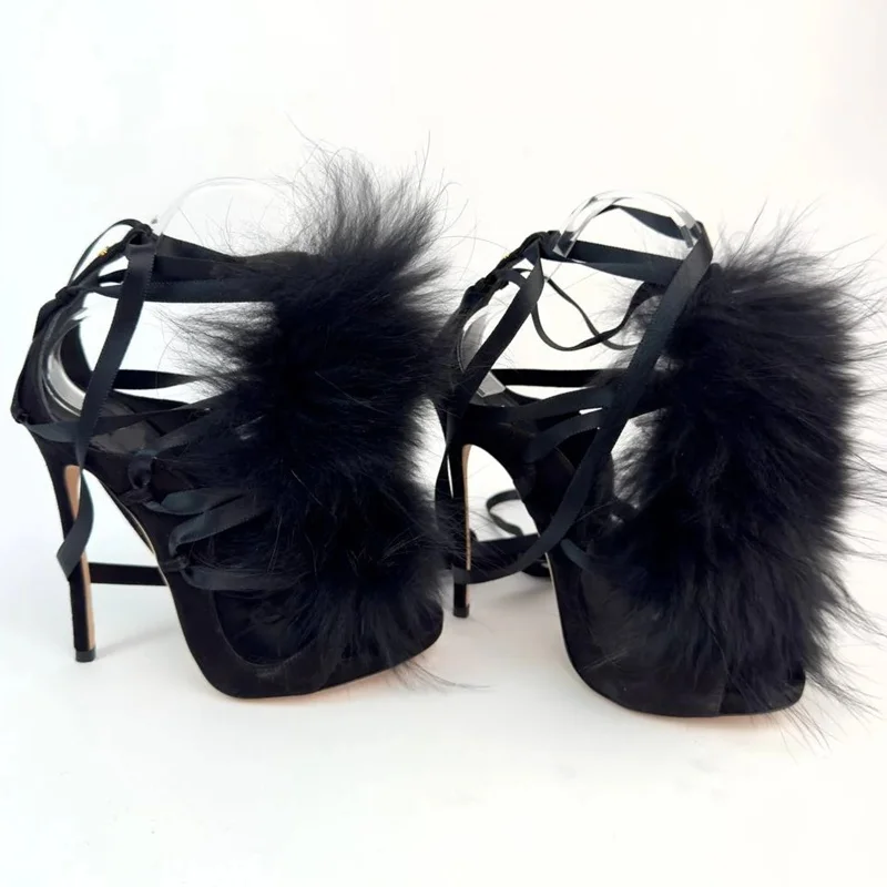 Fur Lace Up Peep Toe Hollow Ou - đánh giá và giá Street Fashion Runway