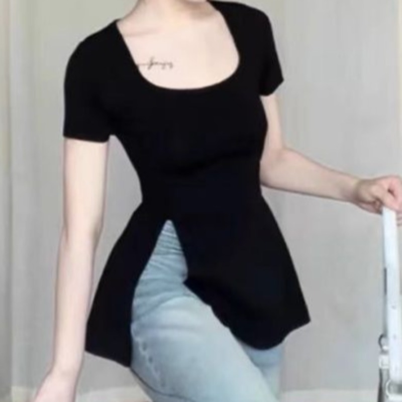 Summer T-shirts for Women Slit - đánh giá và giá Street Fashion Korean Girl