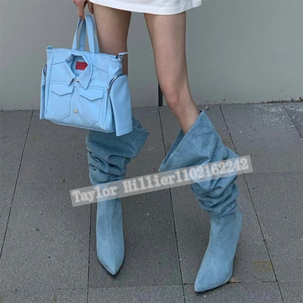 Springtime Blue Denim Pleated  - đánh giá và giá Street Fashion Runway