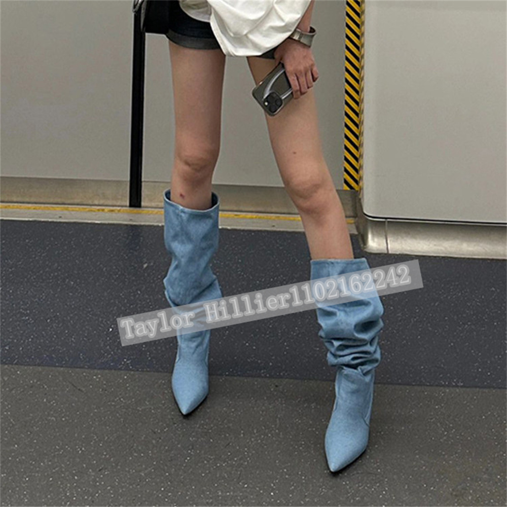 Springtime Blue Denim Pleated  - đánh giá và giá Street Fashion Runway