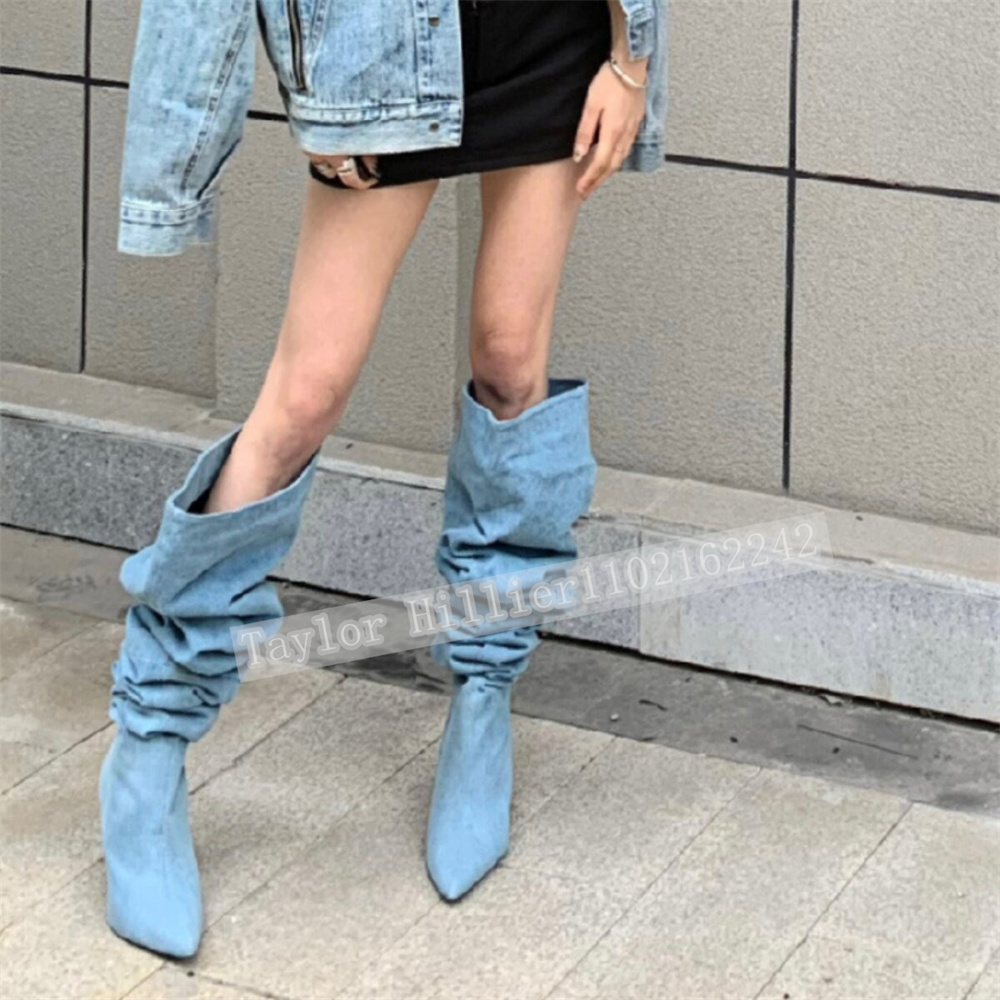 Springtime Blue Denim Pleated  - đánh giá và giá Street Fashion Runway