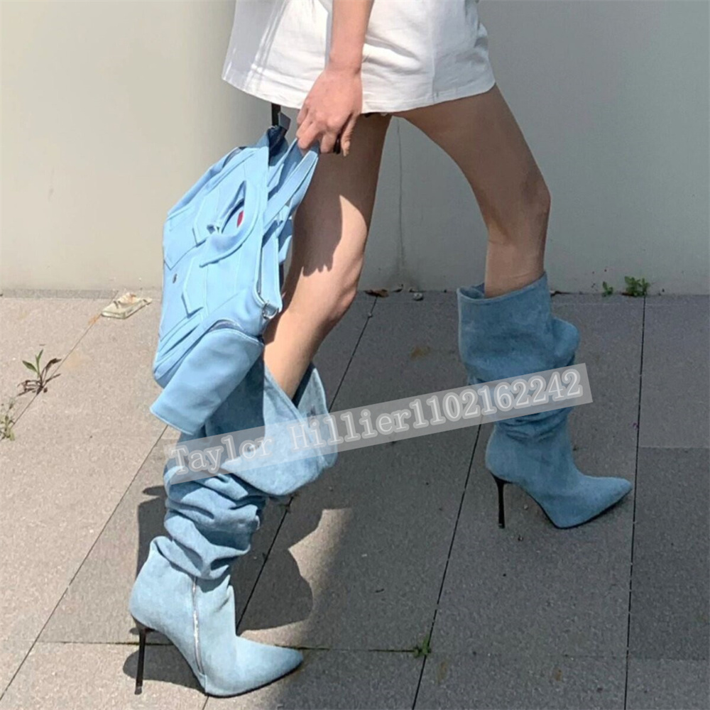 Springtime Blue Denim Pleated  - đánh giá và giá Street Fashion Runway