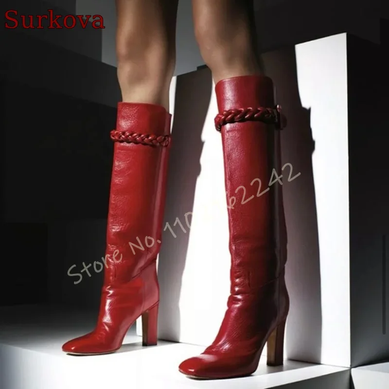 Red Matte Braided High Boots R - đánh giá và giá Street Fashion Runway