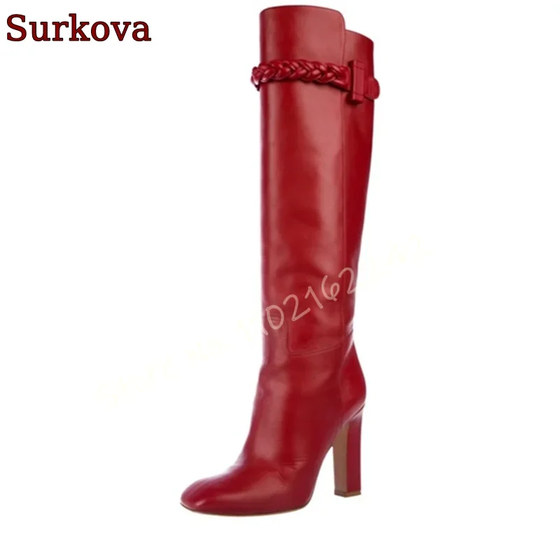 Red Matte Braided High Boots R - đánh giá và giá Street Fashion Runway